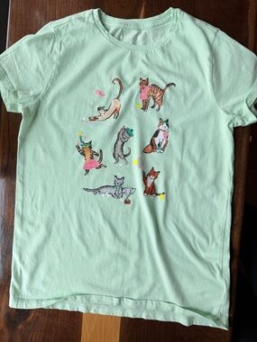 Crewcuts Mint Green Tee with Colorful Cat Graphics